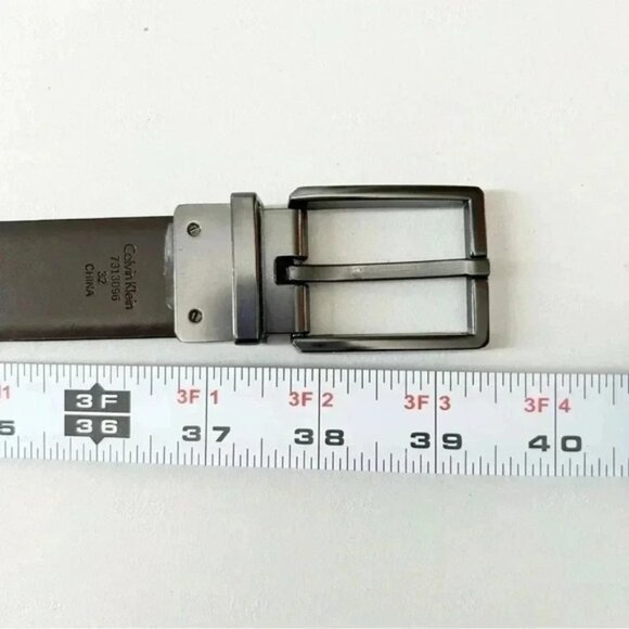Calvin Klein Men’s Black Brown Reversible Dress Belt Gunmetal Buckle Size 32 - Picture 13 of 16